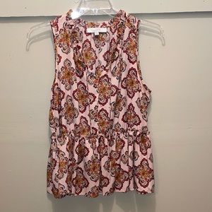LOFT pink paisley peplum sleeveless blouse. Size Large.